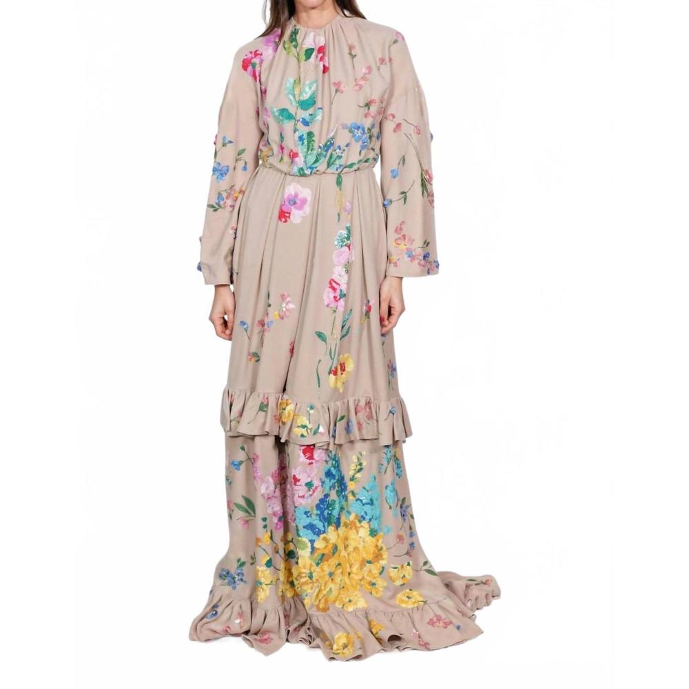 NEW VALENTINO floral embroidered ruffle hem gown in poudre multi - Picture 1 of 3